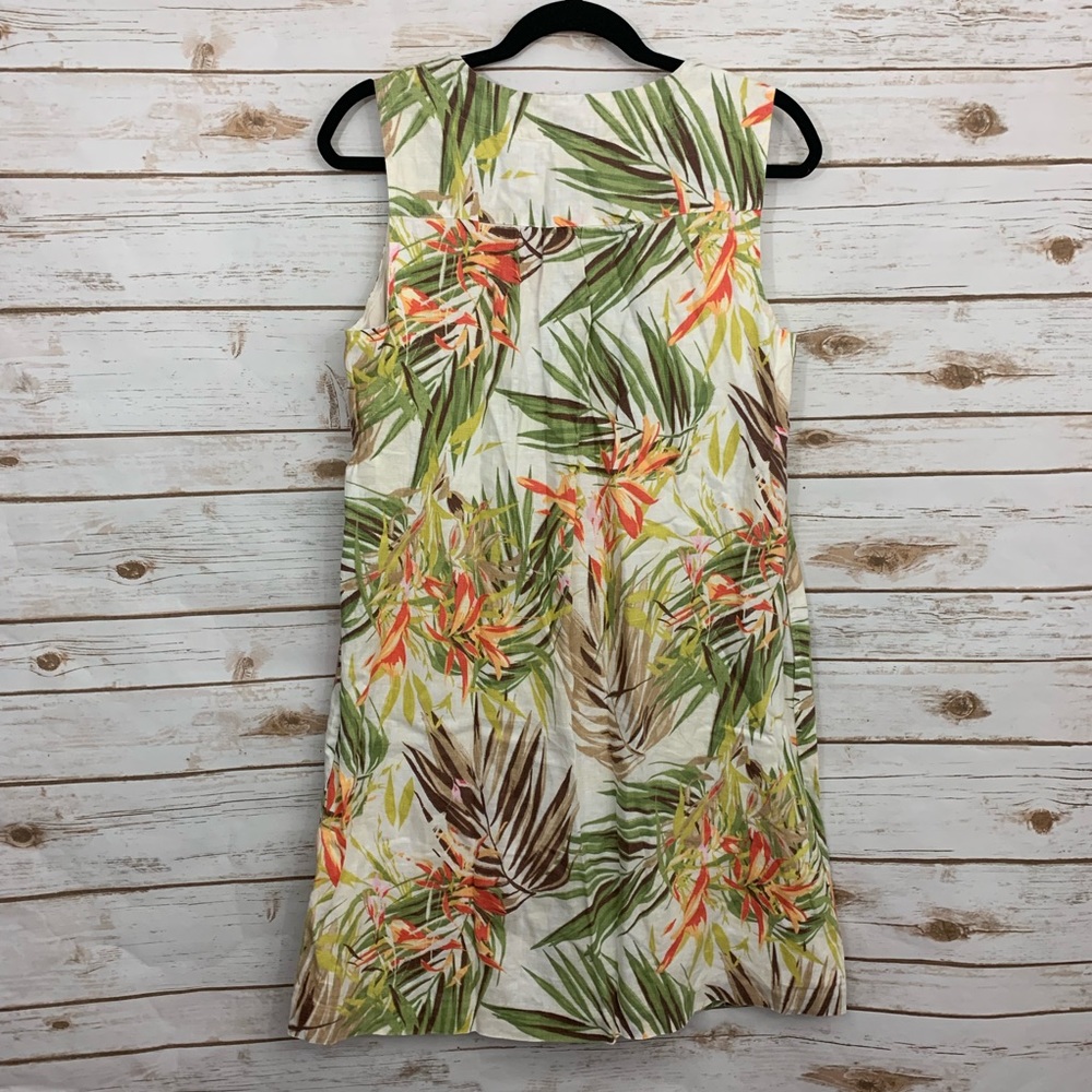 J Jill Love Linen Tropical Leave Sleeveless Dress - Picture 3 of 5
